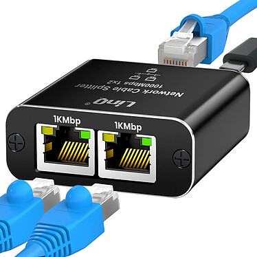 LinQ Multiprise Ethernet RJ45 Gigabit 1000 Mbps 2 Appareils Simultanés Noir