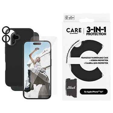 Panzer Glass Bundle de Protections pour iPhone 16 3-en-1 Ultra-Wide Fit Élégantes Noir transparent pas cher