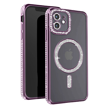 Avizar Coque Diamant pour iPhone 12 Protection MagSafe Contour Strass Violet