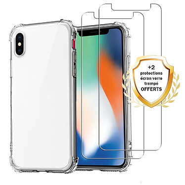 Evetane Coque iPhone X/XS Antichocs Silicone + 2 Vitres en Verre Trempé Protection écran