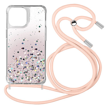 Avizar Coque Paillette iPhone 13 Pro Max Cordon Amovible Coins Antichocs Dégradé Rose