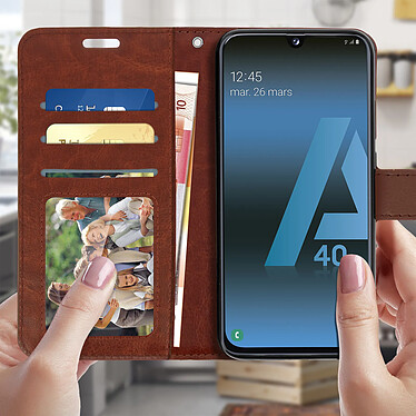 Avis Avizar Housse Galaxy A40 Étui Portefeuille Rangements Cartes Fonction Support marron