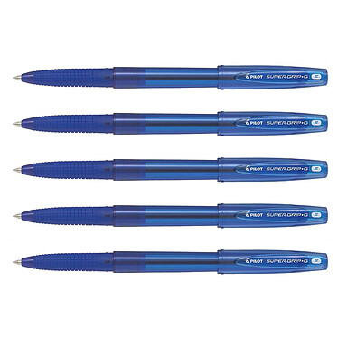 PILOT Stylo Bille à Capuchon SUPER GRIP G Pointe Fine Bleu x 5