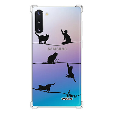 Evetane Coque Samsung Galaxy Note 10 anti-choc souple angles renforcés transparente Motif Chat Lignes