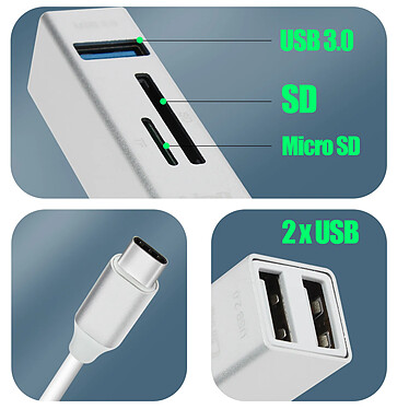 Acheter LinQ Hub USB Type C 5 en 1 avec 3 Ports USB et Lecteur de Carte SD Micro-SD  Argent