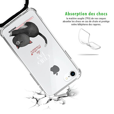 Avis Evetane Coque cordon iPhone 7/8/ iPhone SE 2020 noir Dessin Chuis pas du matin