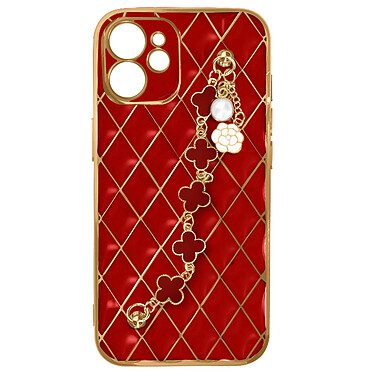 Avizar Coque Géométrique pour iPhone 12 avec Chaine Trèfle à quatre feuilles  Rouge