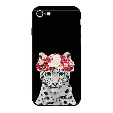 Evetane Coque iPhone 7/8/ iPhone SE 2020 Silicone Liquide Douce noir Leopard Couronne