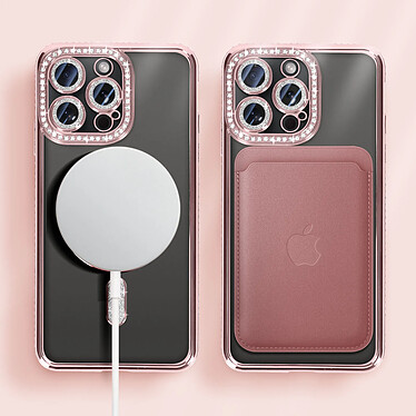 Avizar Coque Diamant pour iPhone 15 Pro Max Protection MagSafe Contour Strass Rose Champagne pas cher