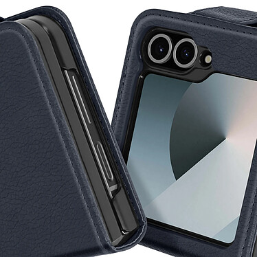 Avizar Coque pour Samsung Z Flip 6 Cuir Vegan Pliable Fermeture Magnétique Bleu Nuit pas cher