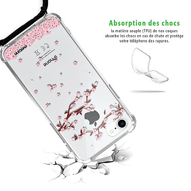 Avis Evetane Coque cordon iPhone 7/8/ iPhone SE 2020 noir Dessin Chute De Fleurs