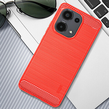 MOFI Coque Silicone pour Xiaomi Redmi Note 13 4G Effet Métal Brossé Carbone Rouge pas cher