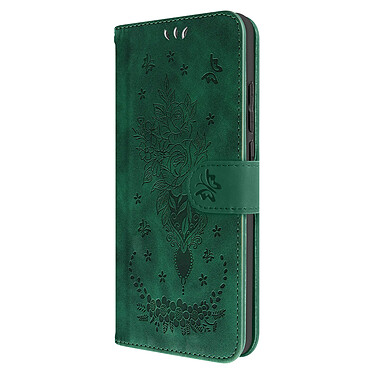 Avizar Étui Portefeuille pour Xiaomi Redmi 12C, Simili Cuir Motif Papillon Floral Vert