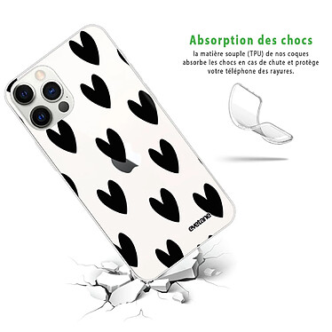 Avis Evetane Coque iPhone 12 Pro Max 360 intégrale transparente Motif Coeurs Noirs Tendance