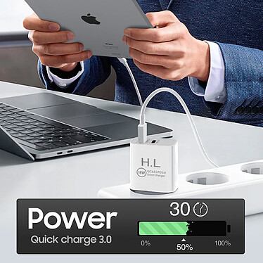 Avizar Chargeur secteur USB / USB-C 18W Power Delivery Q.C 3.0 Câble USB-C Blanc pas cher