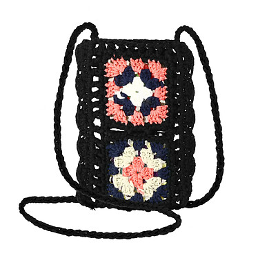 Avizar Sac Bandoulière pour Téléphone Tissé Creux Motifs Colorés  Noir