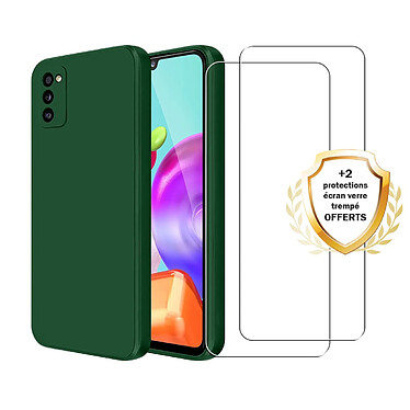 Evetane Coque Samsung Galaxy A41 Silicone liquide Vert Foret + 2 Vitres en Verre trempé Protection écran Antichocs