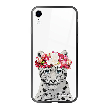 Evetane Coque en verre trempé iPhone Xr Leopard Couronne