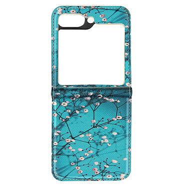 Avizar Coque Plum Blossom pour Samsung Galaxy Z Flip 5 Rigide revêtement simili cuir  Bleu