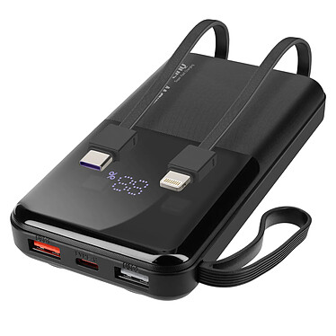 LinQ Batterie de Secours 10000 mAh avec Câbles Lightning et USB type C Noir