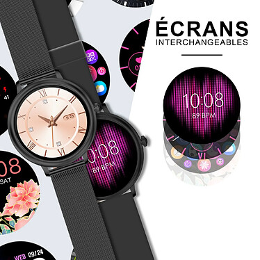 EVETANE Montre Connectée Femme Noire + 1 bracelet noir offert pas cher