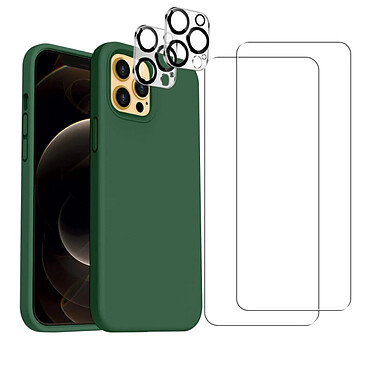 Acheter Evetane Coque iPhone 12 Pro Vert Foret Silicone Liquide + 2 Protections écran et 2 protections Objectif Caméra