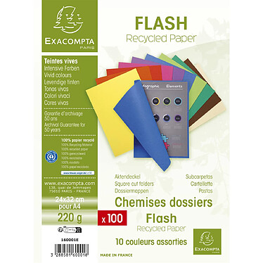 EXACOMPTA Paquet de 100 chemises FLASH 220 100% recyclé - 24x32cm - Couleurs assorties x 5 pas cher