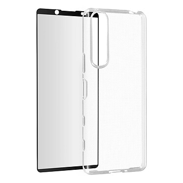 Avizar Coque Sony XPeria 5 III Silicone Souple Verre Trempé 9H Transparent Noir