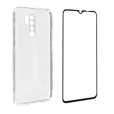 Avizar Coque Xiaomi Redmi 9 Souple et Film Verre Trempé 9H noir