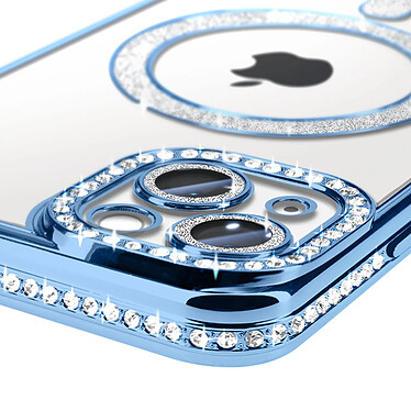 Avis Avizar Coque Diamant pour iPhone 14 Protection MagSafe Contour Strass Bleu Clair