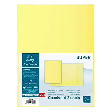 EXACOMPTA Paquet de 50 chemises 2 rabats SUPER 210 - 24x32cm Jaune Canari