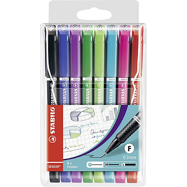 STABILO Pochette de 8 stylos-feutres Sensor pointe fine sur amortisseur Coloris assortis x 5