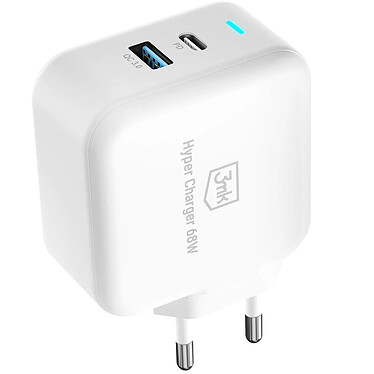 3mk Chargeur Secteur 68W USB C et USB GaN Charge Rapide Format Compact Blanc