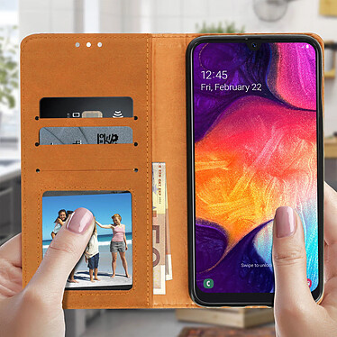 Avis Avizar Housse Samsung Galaxy A50 Etui Coque Effet Vieilli Porte-cartes Support - Camel