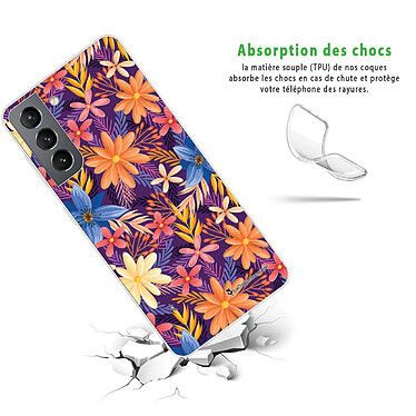 Avis LaCoqueFrançaise Coque Samsung Galaxy S21 5G 360 intégrale transparente Motif Fleurs violettes et oranges Tendance