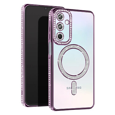 Avizar Coque Diamant pour Samsung Galaxy A15 MagSafe Contour Strass Violet