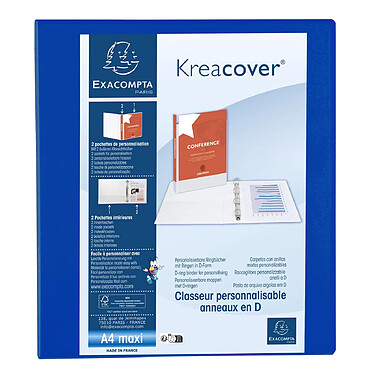 EXACOMPTA Classeur PP personnalisable Kreacover - 4 anneaux en D 50mm - A4 maxi - Bleu