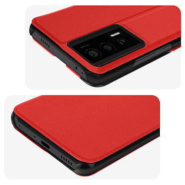 Avizar Étui Folio pour pour Xiaomi Poco F5 Pro Clapet Fenêtre Affichage Heure Support Vidéo  Rouge pas cher