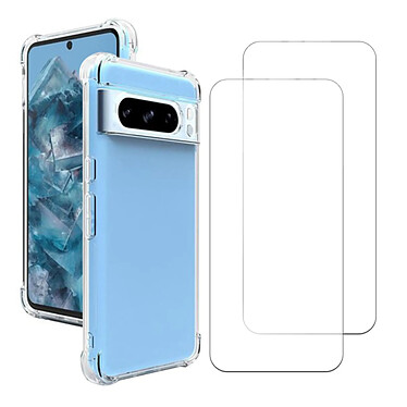 Acheter Evetane Coque Google Pixel 8 Pro Antichoc coins renforcés Silicone + 2 Vitres en verre trempé Protection écran