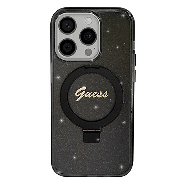 Guess Coque MagSafe pour iPhone 15 Pro Max Paillette Bords Surélevés Noir