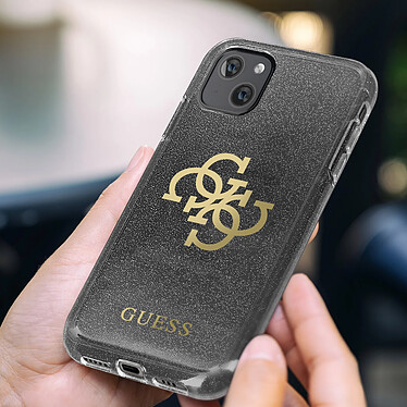 Guess Coque pour iPhone 13 Mini Paillettes Silicone Gel Souple  Transparente Noir pas cher