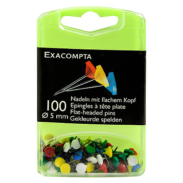 EXACOMPTA Boîte de 100 épingles à tête plate 5 mm H 8mm Assorties