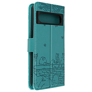 Avizar Etui Chat pour Google Pixel 8 série Kawaii Cat Cover Turquoise