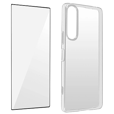 Avizar Coque pour Sony Xperia 5 IV Silicone Souple et Film Verre Trempé 9H  transparent contour noir