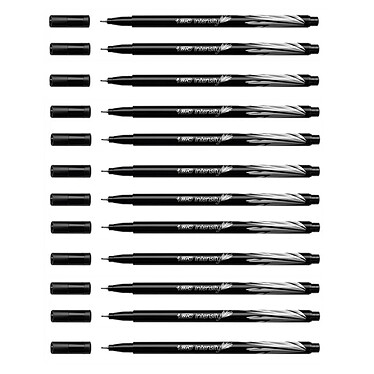 BIC Stylo feutre Fineliner Intensity pointe baguée métal fine 0,4mm noir x 12