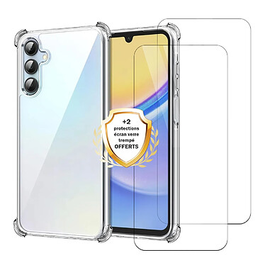 Evetane Coque Samsung Galaxy A15 Antichoc coins renforcés Silicone + 2 Vitres en verre trempé Protection écran