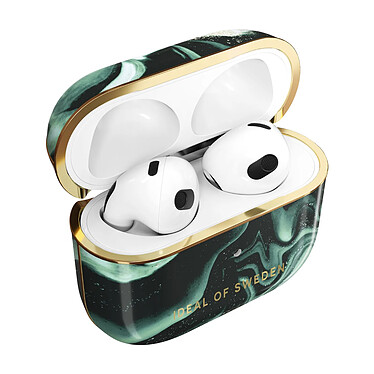 iDeal of Sweden Coque pour AirPods 3 Marbrée Élégante Golden Olive Marble Vert Foncé