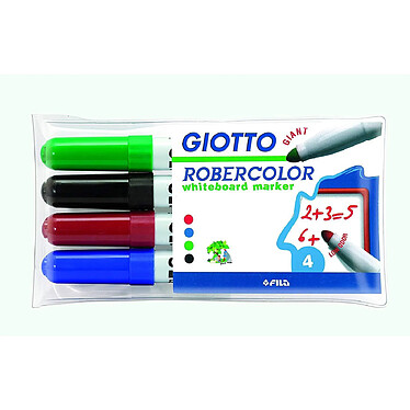 GIOTTO Pochette 4 marqueurs effaçables pointe ogive 7mm, bleu, rouge, noir, vert