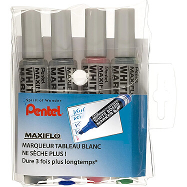 PENTEL Pochette de 4 Marqueurs tableaux blancs MAXIFLO MWL6 Noir Rouge Bleu Vert