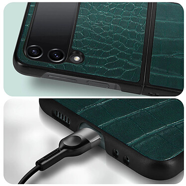 Acheter Avizar Coque pour Samsung Z Flip 4 Cuir Texture Croco Série Crocs Wild  vert foncé